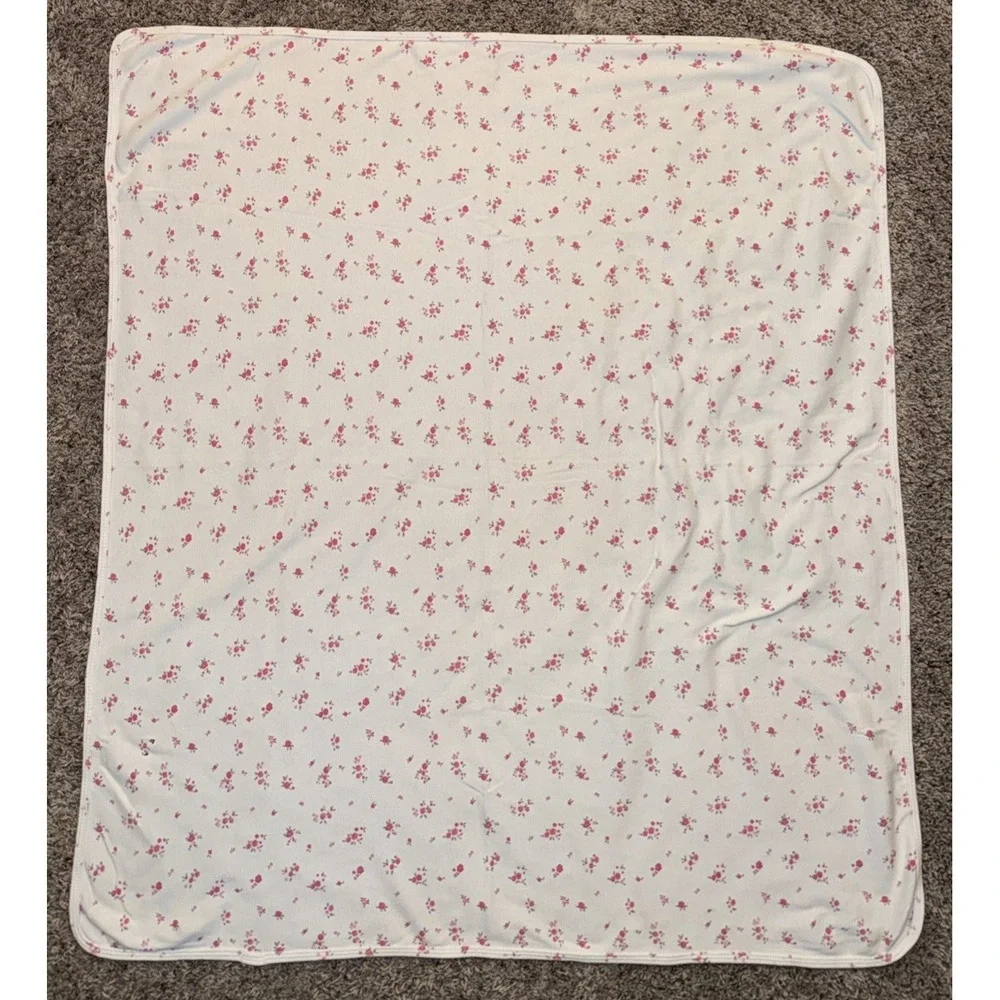 Carter's Pink Roses Floral Flowers White Jersey Knit Baby Crib Blanket‎ *READ*